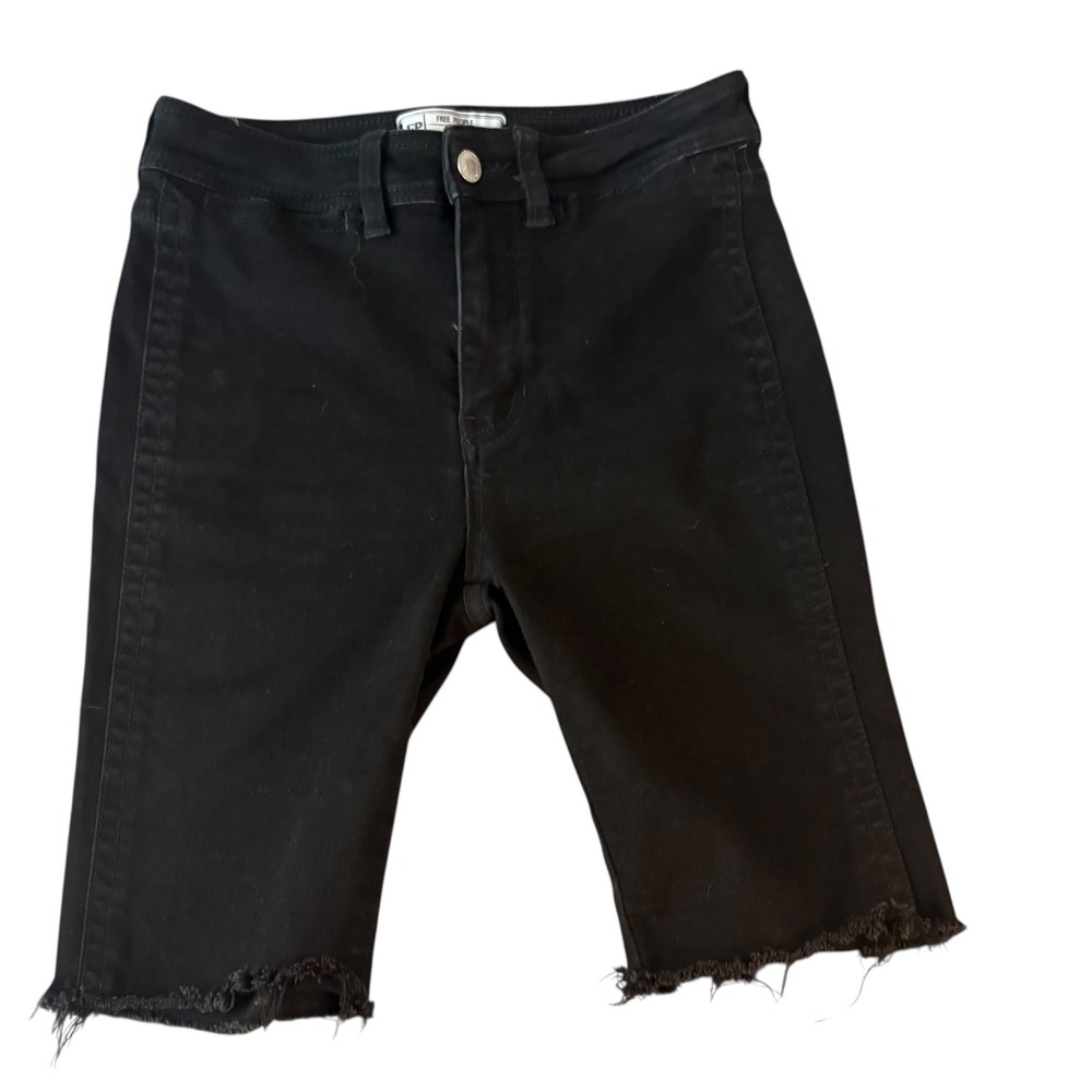 Free People Denim Bermuda Shorts Frayed Hem High Rise Black Size‎ 26